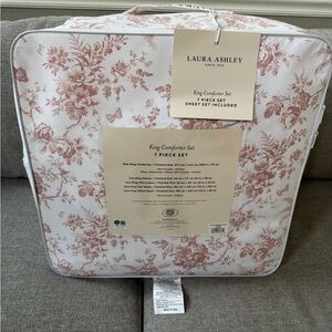 Laura Ashley KING Pink and White Floral 7-pc Comforter Set